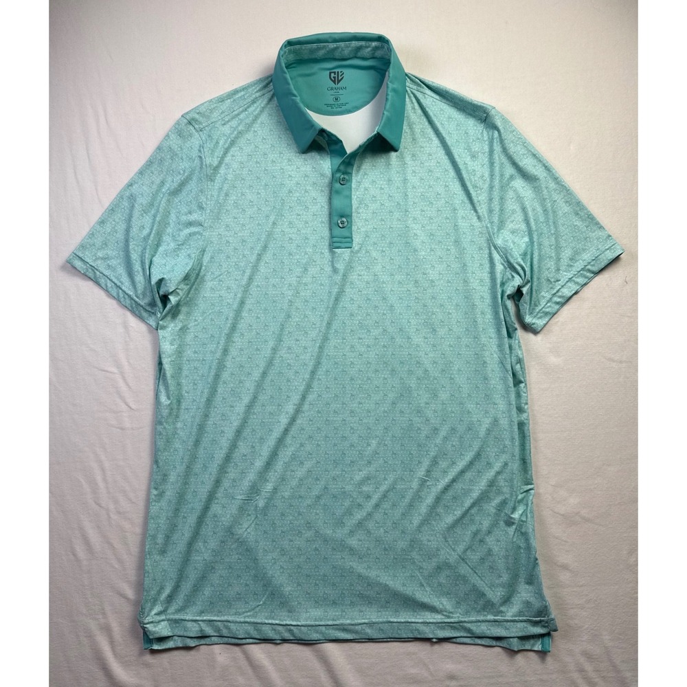 Graham Luxe Odin Mens Performance Polo Shirt Teal Blue Geometric Size M NEW-2690